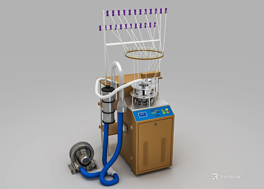 Industrial Equipment With Vertical Rods Circular Top Metal Frame Control Panel And Hose 3d model 