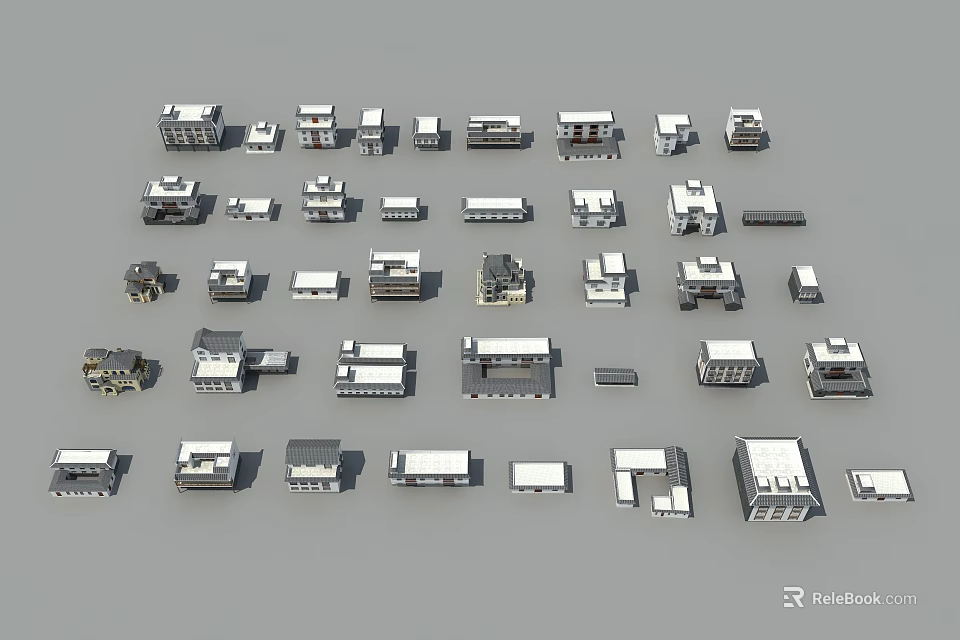 Various Small Architectural Building Models With Different Designs Styles And Structures 3d model