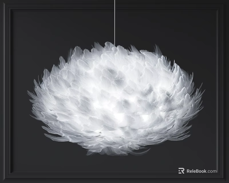 Elegant White Feather Chandelier with Round Shape Soft Lighting Modern Design 3d model 
