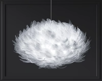 Elegant White Feather Chandelier with Round Shape Soft Lighting Modern Design 3d model