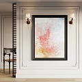 Abstract Painting With Black Frame Soft Pink Yellow Blue White Hues Hanging On White Wall