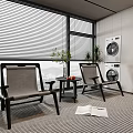 Two Chairs Small Table Set In Room With Blinds Plant Open Book And Mountain View