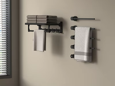 Stylish Bathroom Accessories With Towel Racks Hooks And Hanging Towels Storage 3d model