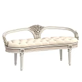 Elegant Carved Ottoman With White Frame And Beige Upholstered Seat
