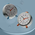 White Alarm Clocks Featuring Blue And Orange Details On Light Blue Background With Bubbles