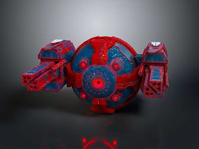 Sci Fi Mechanical Device With Red Blue Spherical Body Intricate Textures And Glowing Details 3d model