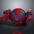Sci Fi Mechanical Device With Red Blue Spherical Body Intricate Textures And Glowing Details