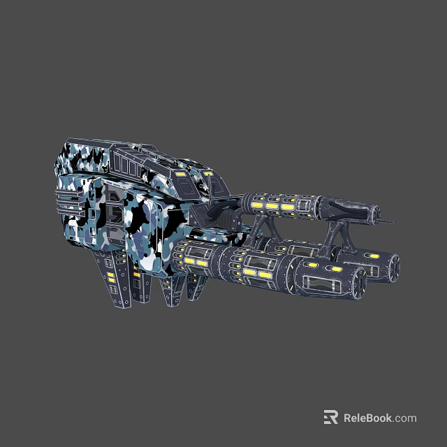 Futuristic Heavy Duty Camouflage Weapon With Complex Structure And Yellow Lights 3d model 