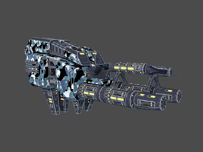 Futuristic Heavy Duty Camouflage Weapon With Complex Structure And Yellow Lights 3d model
