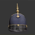 Vintage Blue Helmet With Golden Spike Top And Decorative Accents Black Brim