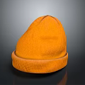 Warm Orange Knitted Beanie Hat With Ribbed Cuff For Winter Wear