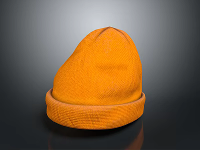 Warm Orange Knitted Beanie Hat With Ribbed Cuff For Winter Wear 3d model