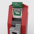 Red And Gray Building Blocks ATM Model With Green Display Showing 100 And Keypad