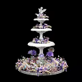 Commercial Three Tiered White Display Stand Decorated With Purple White Flowers Top Ornament And Base