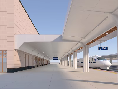 High Speed Train At Modern Railway Station Platform 3d model