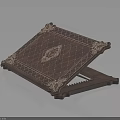 Dark Wood Decorative Tabletop Furniture With Intricate Carved Diamond Patterns And Ornate Edges