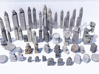 Various Designs of Stone Carved Columns and Decorative Sculptural Pieces 3d model