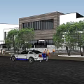 Modern Cultural Center Building With Wooden Facade Trees And Pedestrian Area