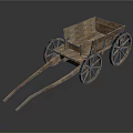 Vintage Wooden Hand Cart With Two Spoked Wheels And Open Wooden Body