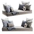 Cozy Sofa Decorative Pillows With Gray Blue Striped Patterns Teddy Bear And Soft Blanket 3d model