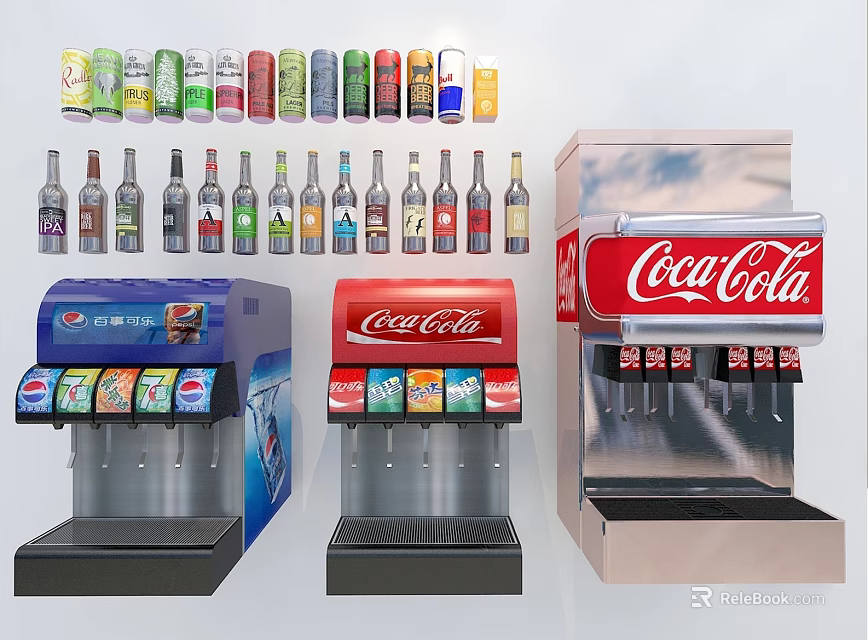 Commercial Beverage Dispensers Featuring Coca Cola Brand And Multiple Flavors 3d model 