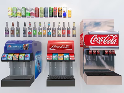 Commercial Beverage Dispensers Featuring Coca Cola Brand And Multiple Flavors 3d model