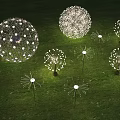 Multiple Dandelion Shaped Outdoor Lights Illuminated on Grass for Night Garden Decor