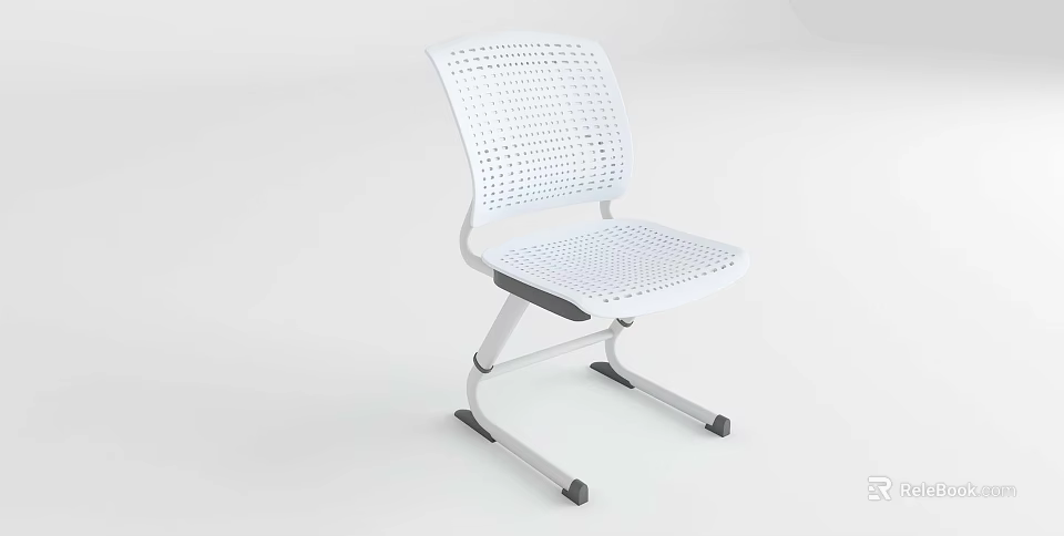 White Perforated Office Chair With Modern Breathable Design And Rolling Wheels 3d model 