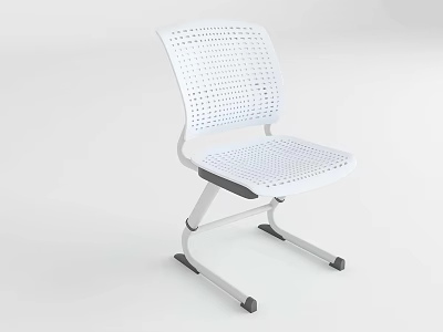 White Perforated Office Chair With Modern Breathable Design And Rolling Wheels 3d model