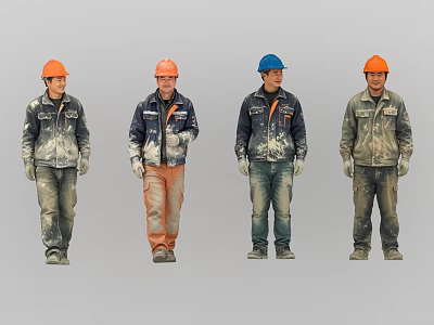 Group of Construction Workers in Work Uniforms With Safety Helmets Standing Together 3d model