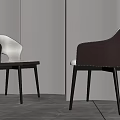 Modern Light And Dark Brown Dining Chairs With Curved Backrest And Armrest Design
