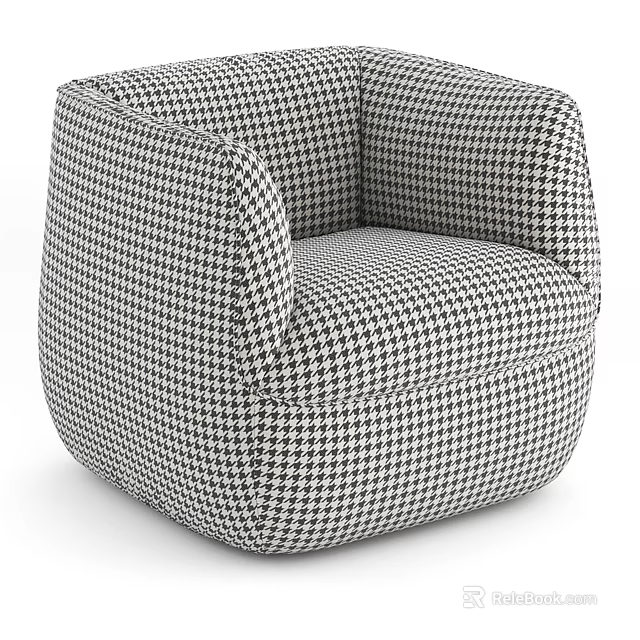 Modern Single Seater Sofa With Classic Houndstooth Pattern And Comfortable Design 3d model 