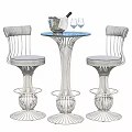 Modern Bar Table and Chairs Set With Round Glass Top And Woven Metal Frame Design