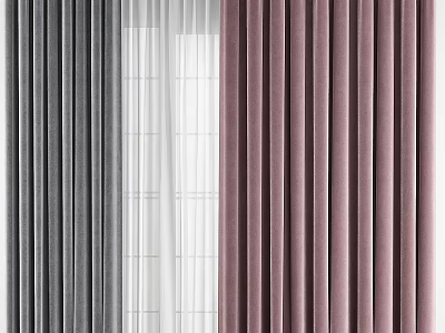 Gray White and Soft Pink Vertical Velvet Curtains for Interior Window Decor 3d model