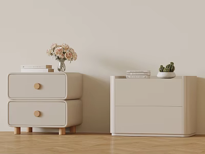 Modern Nightstands With Wooden Legs White Design Featuring Books Vase And Small Cactus 3d model