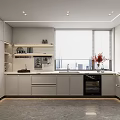 Modern Kitchen Interior With White Cabinets Marble Countertops Island Appliances Window Blinds And Vase Flowers