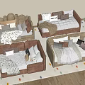 Multiple Baby Cribs In Neutral Tones With Pillows Blankets And Colorful Patterned Rug