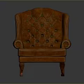 Classic Brown Leather Armchair With Tufted Backrest Curved Armrests And Wooden Legs