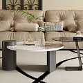 Modern Round Coffee Table With Marble Top In Living Room 3d model