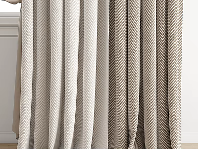 Beige And Brown Herringbone Pattern Curtains For Modern Home Interior Decor 3d model