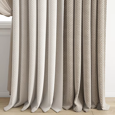 Beige And Brown Herringbone Pattern Curtains For Modern Home Interior Decor 3d model