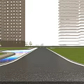 Indoor View of Courtyard Garden With Outdoor Furniture Lawn Paved Flooring and High Rise Buildings