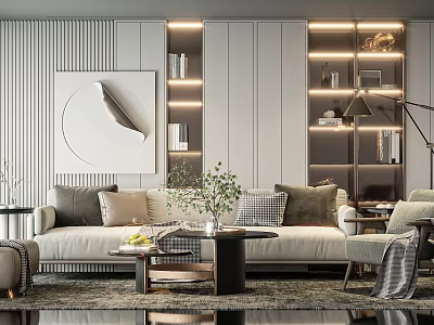 Modern Living Room Interior With Sofa And Coffee Table Set Decorative Pillows And Floor Lamp 3d model