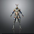 Futuristic Mythical Creature With Antler Horns White Orange Blue Armored Design
