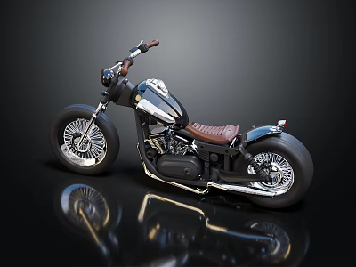 Vintage Style Black Motorcycle With Brown Leather Seat Chrome Details And Shiny Wheels 3d model