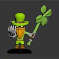 Green Leprechaun Figurine With Green Hat Orange Beard And Clover Staff On Black Base