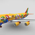 Yellow Airplane With Mario Luigi And Game Characters Body Decals Colorful Wings And Star Decorations