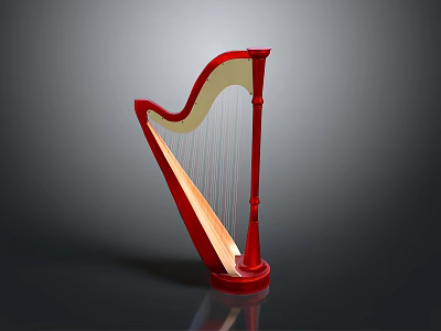 Elegant Red Harp Musical Instrument With Classic Design And String Structure 3d model