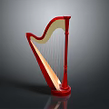 Elegant Red Harp Musical Instrument With Classic Design And String Structure 3d model