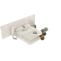 Modern Upholstered Double Bed With Green White Striped Headboard And Soft Pillows